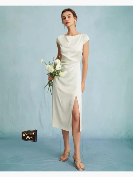 Summer Casual Mini Dress with Side Slit and Boat Neck - Picture 4 of 6